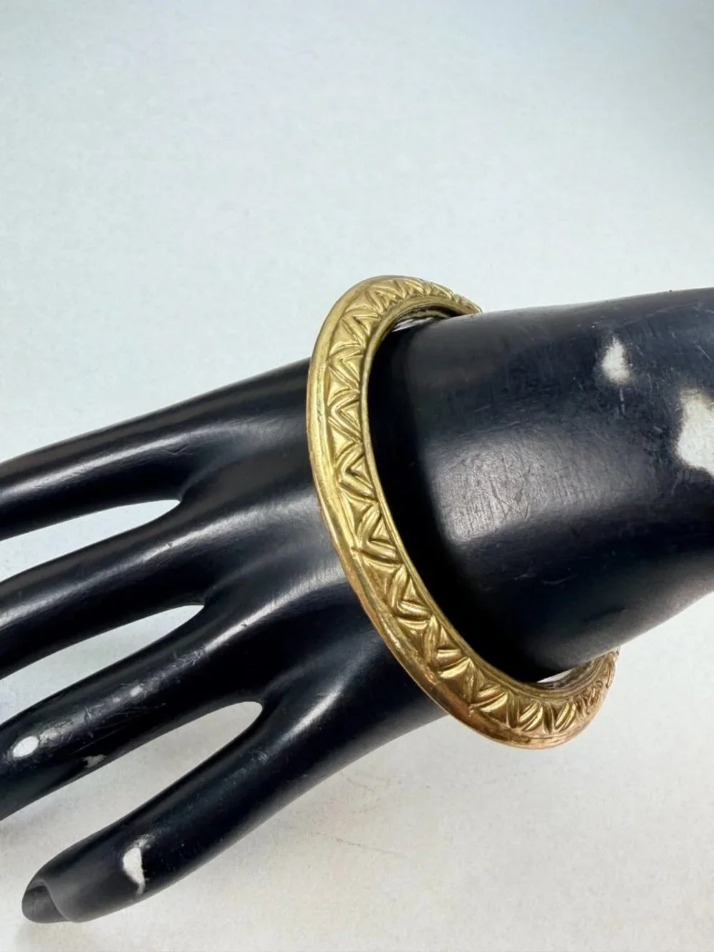 Vintage Solid Brass Etched Bangle Bracelet Geometric Tribal Boho Jewelry 7.75